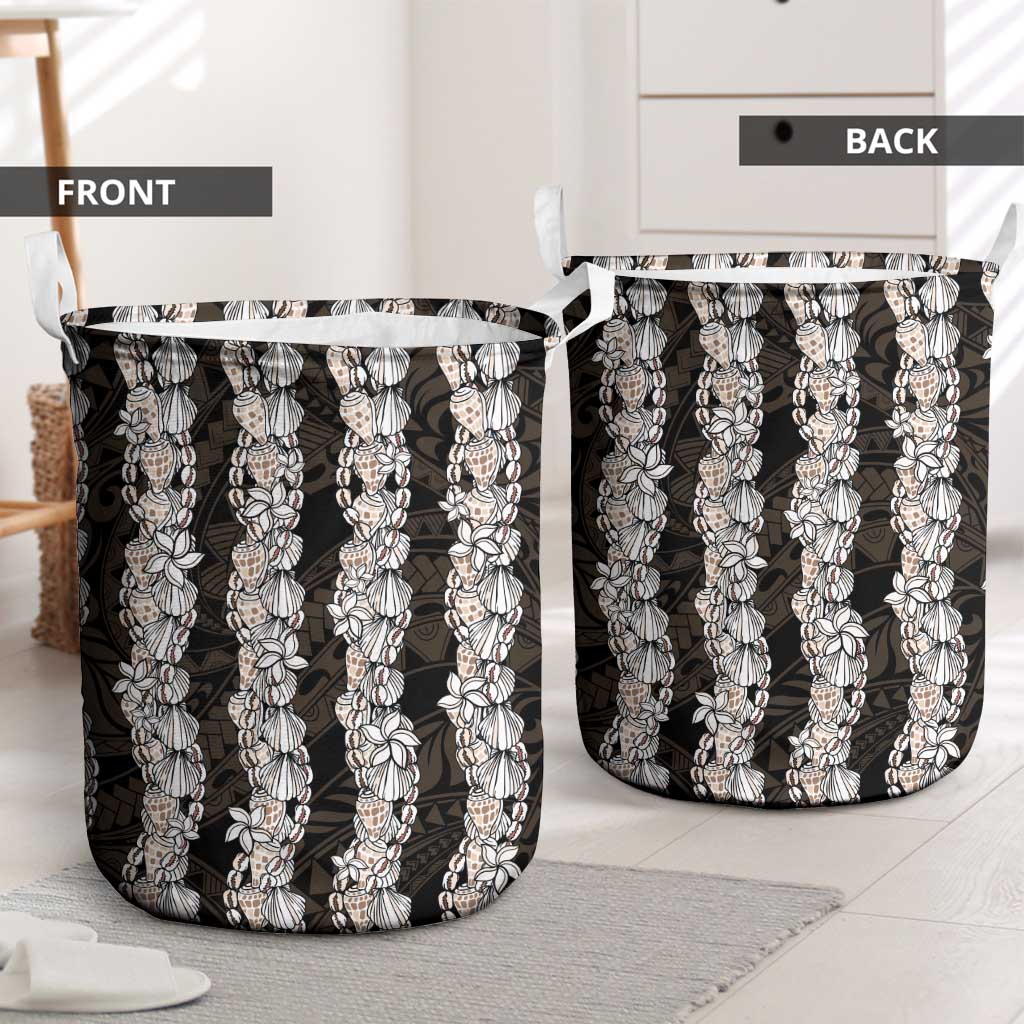 Black and Beige Hawaii Shell Lei Laundry Basket Hawaiian Sunrise Shell Hebrew Cone Plumeria LT14 - Polynesian Pride
