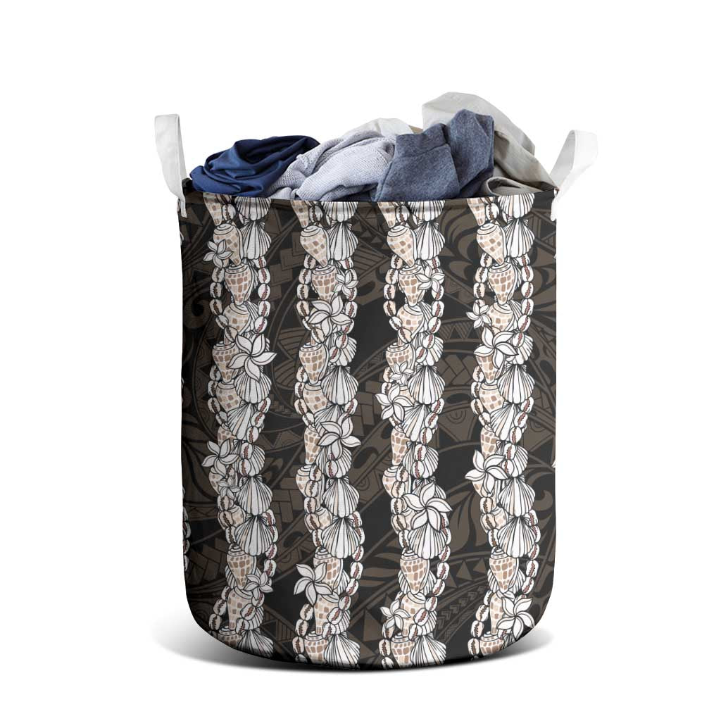 Black and Beige Hawaii Shell Lei Laundry Basket Hawaiian Sunrise Shell Hebrew Cone Plumeria LT14 - Polynesian Pride