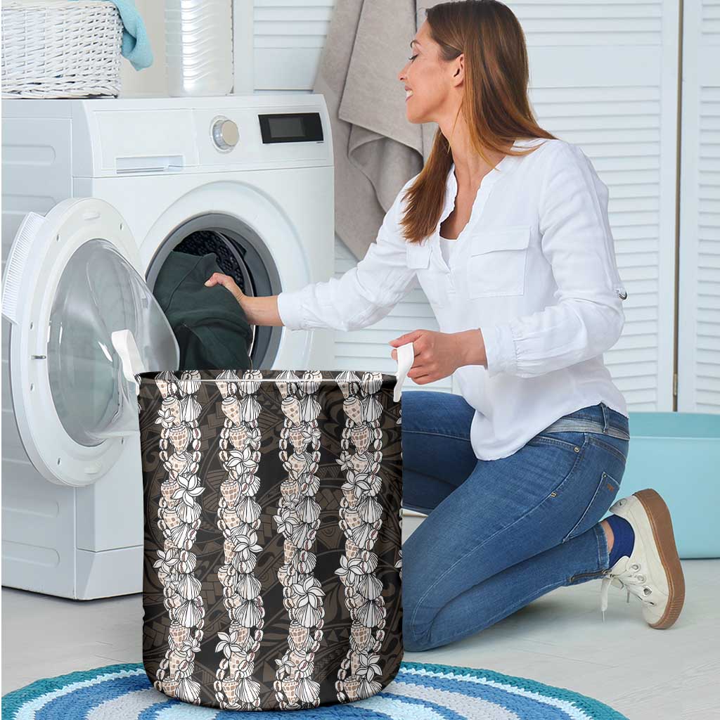 Black and Beige Hawaii Shell Lei Laundry Basket Hawaiian Sunrise Shell Hebrew Cone Plumeria LT14 - Polynesian Pride