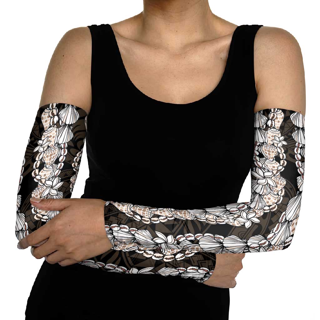 Black and Beige Hawaii Shell Lei Arm Sleeves Hawaiian Sunrise Shell Hebrew Cone Plumeria LT14 - Polynesian Pride
