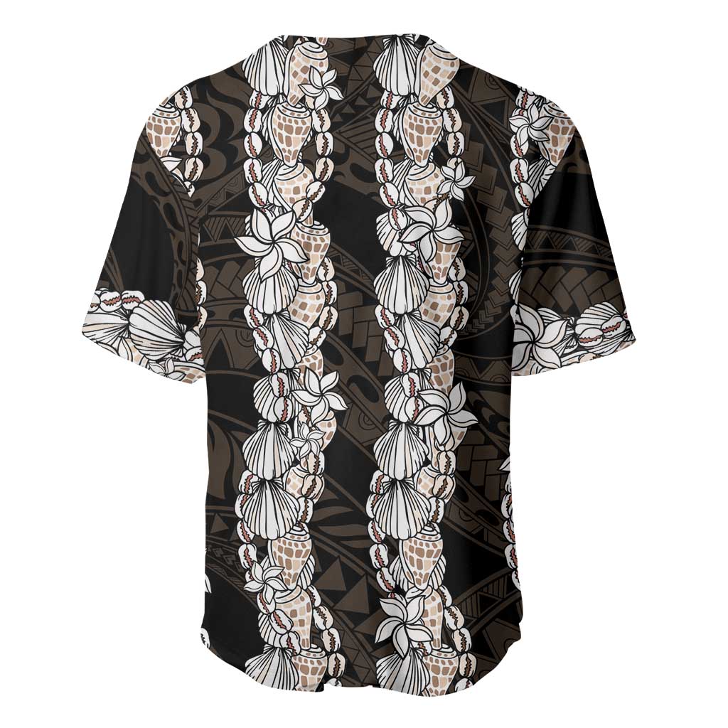 Black and Beige Hawaii Shell Lei Baseball Jersey Hawaiian Sunrise Shell Hebrew Cone Plumeria LT14 - Polynesian Pride
