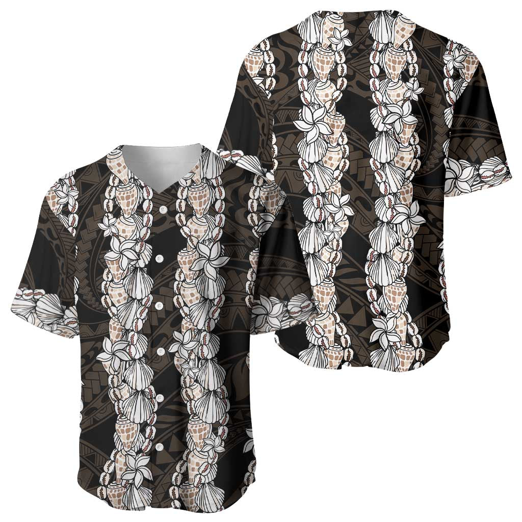 Black and Beige Hawaii Shell Lei Baseball Jersey Hawaiian Sunrise Shell Hebrew Cone Plumeria LT14 - Polynesian Pride