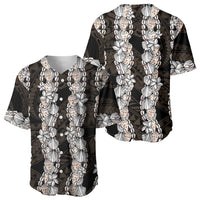 Black and Beige Hawaii Shell Lei Baseball Jersey Hawaiian Sunrise Shell Hebrew Cone Plumeria LT14 - Polynesian Pride