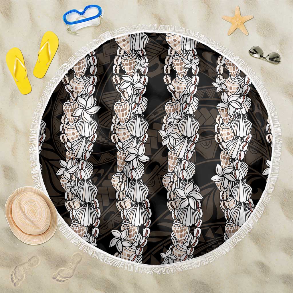 Black and Beige Hawaii Shell Lei Beach Blanket Hawaiian Sunrise Shell Hebrew Cone Plumeria LT14 One Size 150cm Black - Polynesian Pride