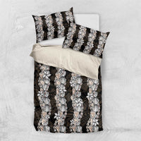 Black and Beige Hawaii Shell Lei Bedding Set Hawaiian Sunrise Shell Hebrew Cone Plumeria LT14 US Twin 172cm x 218cm Black - Polynesian Pride