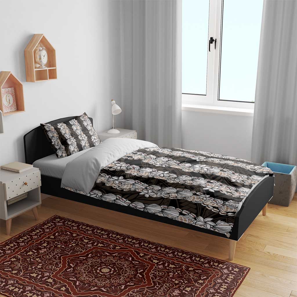 Black and Beige Hawaii Shell Lei Bedding Set Hawaiian Sunrise Shell Hebrew Cone Plumeria LT14 - Polynesian Pride