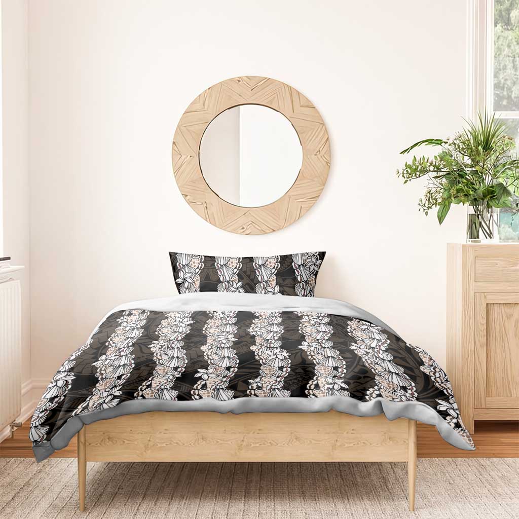 Black and Beige Hawaii Shell Lei Bedding Set Hawaiian Sunrise Shell Hebrew Cone Plumeria LT14 - Polynesian Pride