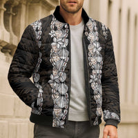 Black and Beige Hawaii Shell Lei Bomber Puffer Jacket Hawaiian Sunrise Shell Hebrew Cone Plumeria LT14 - Polynesian Pride