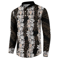 Black and Beige Hawaii Shell Lei Button Sweatshirt Hawaiian Sunrise Shell Hebrew Cone Plumeria LT14 - Polynesian Pride