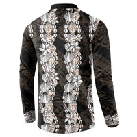 Black and Beige Hawaii Shell Lei Button Sweatshirt Hawaiian Sunrise Shell Hebrew Cone Plumeria LT14 - Polynesian Pride