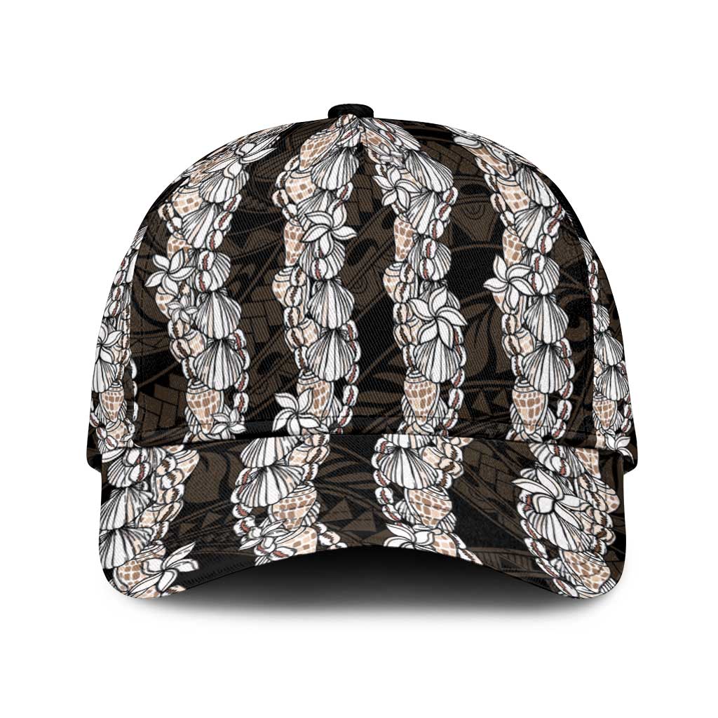 Black and Beige Hawaii Shell Lei Classic Cap Hawaiian Sunrise Shell Hebrew Cone Plumeria LT14 Universal Fit Black - Polynesian Pride