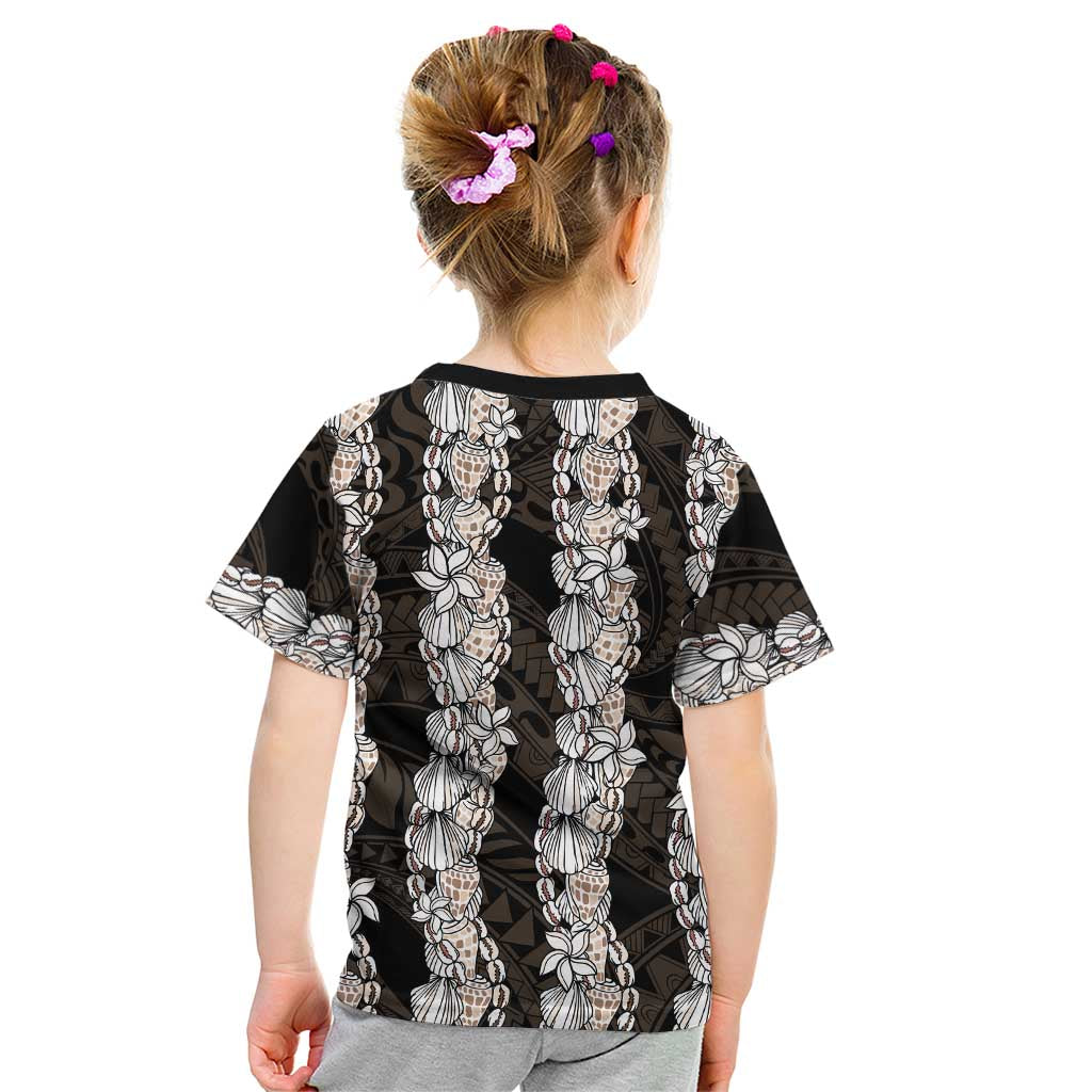 Black and Beige Hawaii Shell Lei Kid T Shirt Hawaiian Sunrise Shell Hebrew Cone Plumeria LT14 - Polynesian Pride