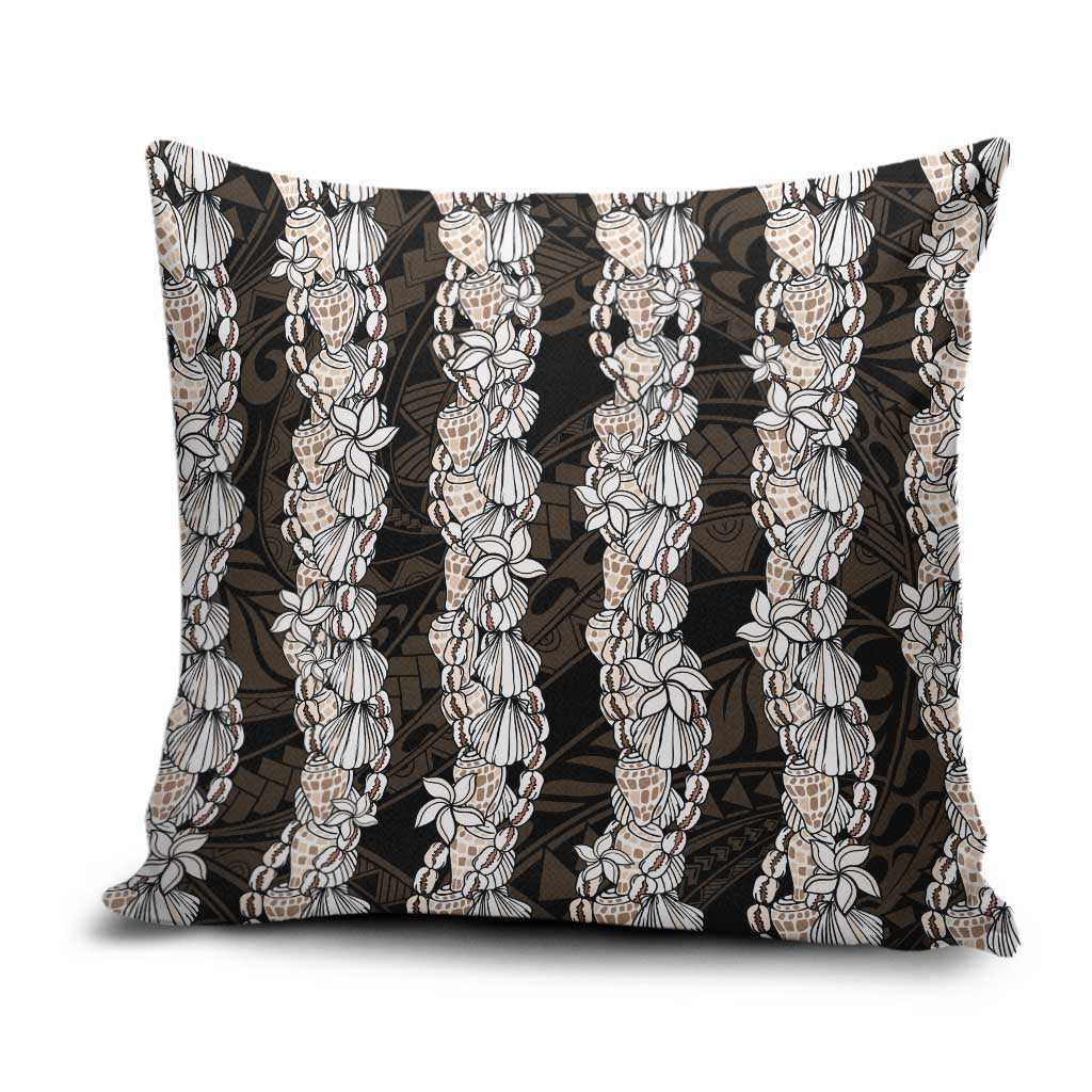 Black and Beige Hawaii Shell Lei Pillow Cover Hawaiian Sunrise Shell Hebrew Cone Plumeria LT14 Black - Polynesian Pride