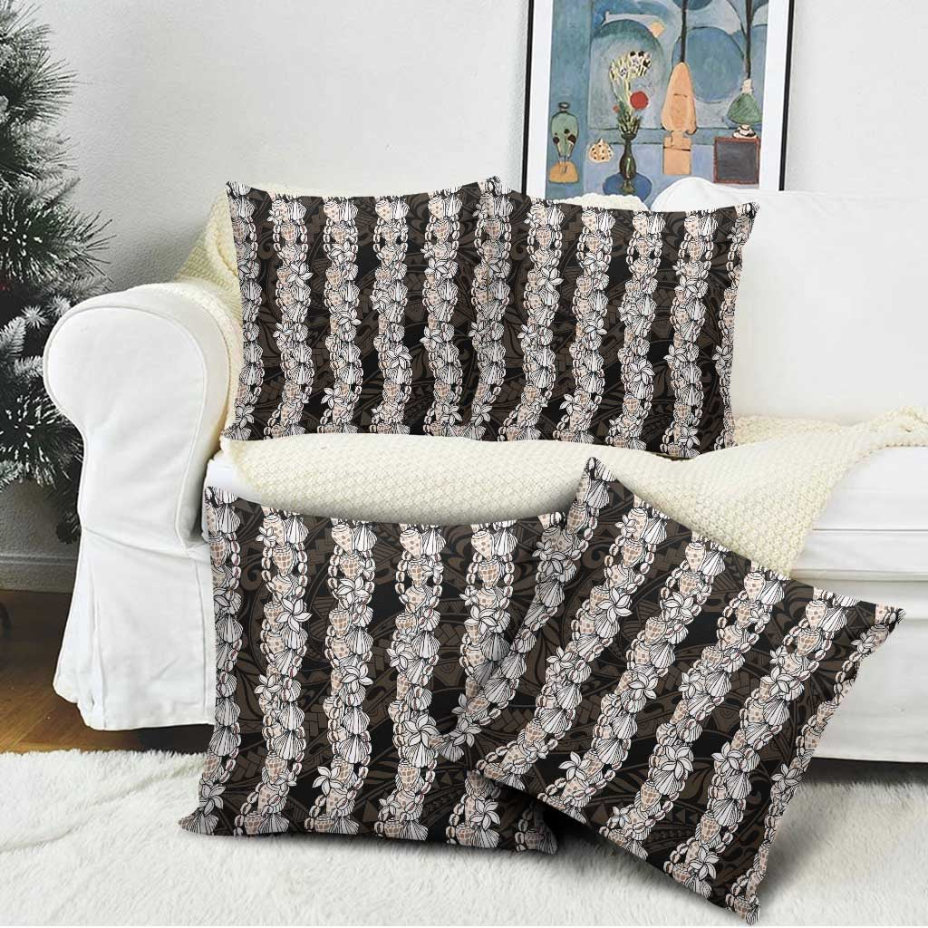 Black and Beige Hawaii Shell Lei Pillow Cover Hawaiian Sunrise Shell Hebrew Cone Plumeria LT14 - Polynesian Pride