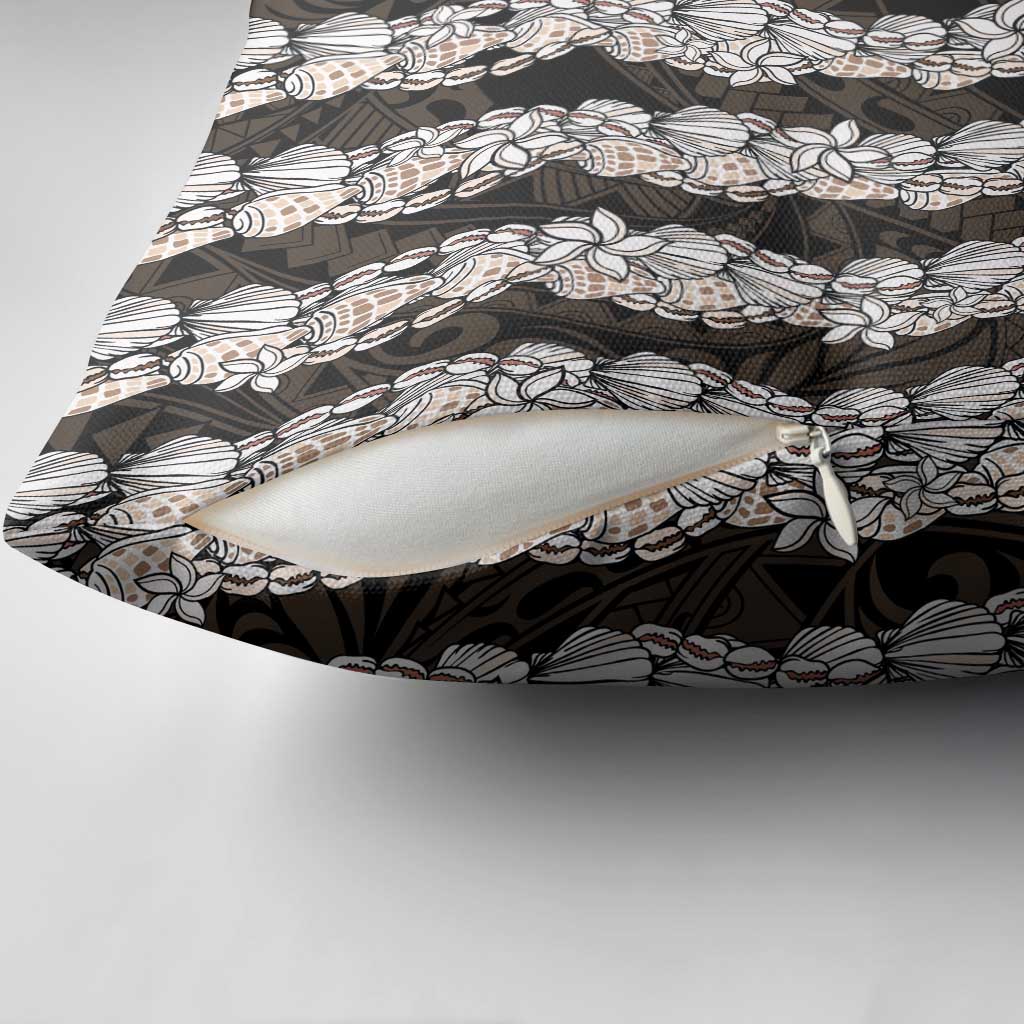 Black and Beige Hawaii Shell Lei Pillow Cover Hawaiian Sunrise Shell Hebrew Cone Plumeria LT14 - Polynesian Pride