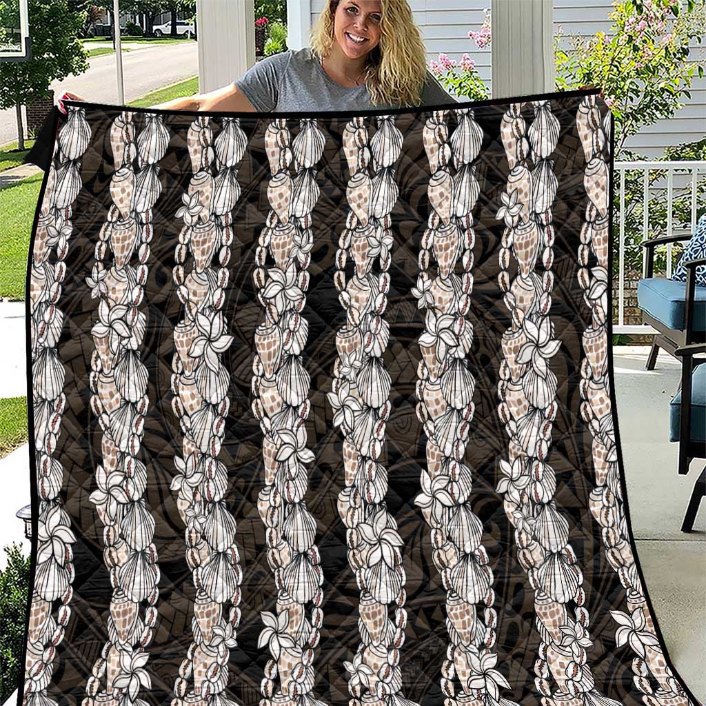 Black and Beige Hawaii Shell Lei Quilt Hawaiian Sunrise Shell Hebrew Cone Plumeria LT14 Black - Polynesian Pride