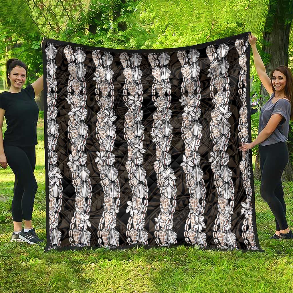 Black and Beige Hawaii Shell Lei Quilt Hawaiian Sunrise Shell Hebrew Cone Plumeria LT14 - Polynesian Pride