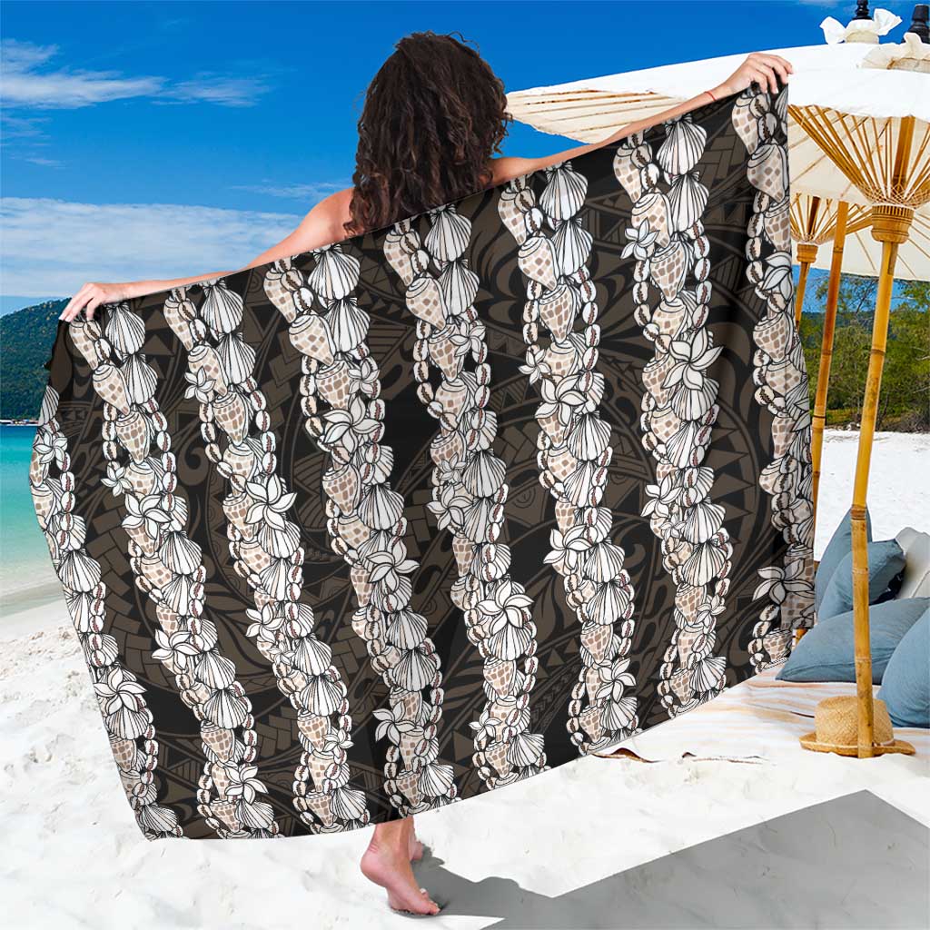 Black and Beige Hawaii Shell Lei Sarong Hawaiian Sunrise Shell Hebrew Cone Plumeria LT14 One Size 44 x 66 inches Black - Polynesian Pride