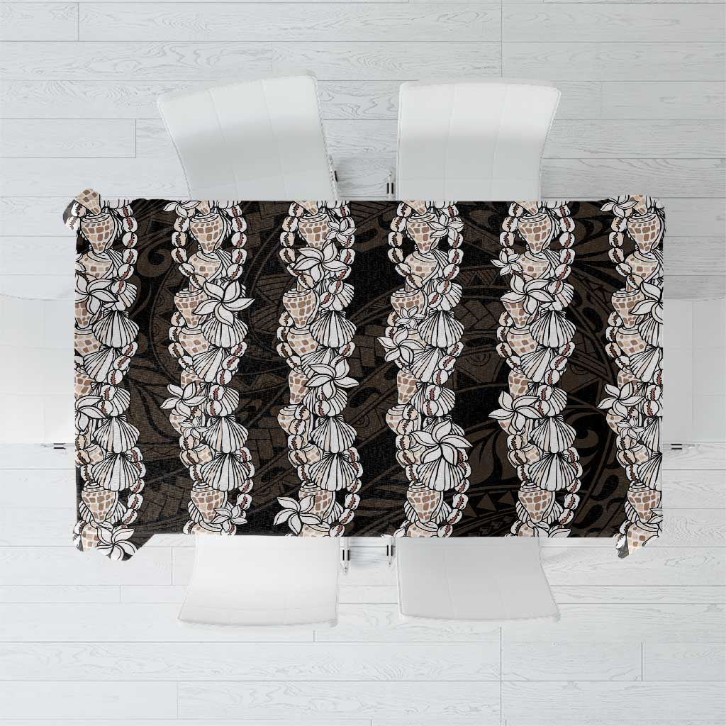 Black and Beige Hawaii Shell Lei Tablecloth Hawaiian Sunrise Shell Hebrew Cone Plumeria LT14 Black - Polynesian Pride