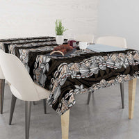 Black and Beige Hawaii Shell Lei Tablecloth Hawaiian Sunrise Shell Hebrew Cone Plumeria LT14 - Polynesian Pride
