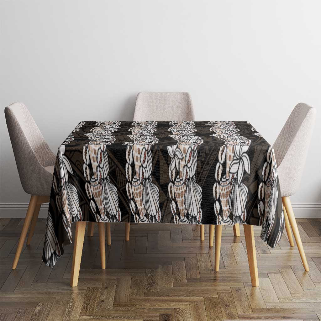 Black and Beige Hawaii Shell Lei Tablecloth Hawaiian Sunrise Shell Hebrew Cone Plumeria LT14 - Polynesian Pride