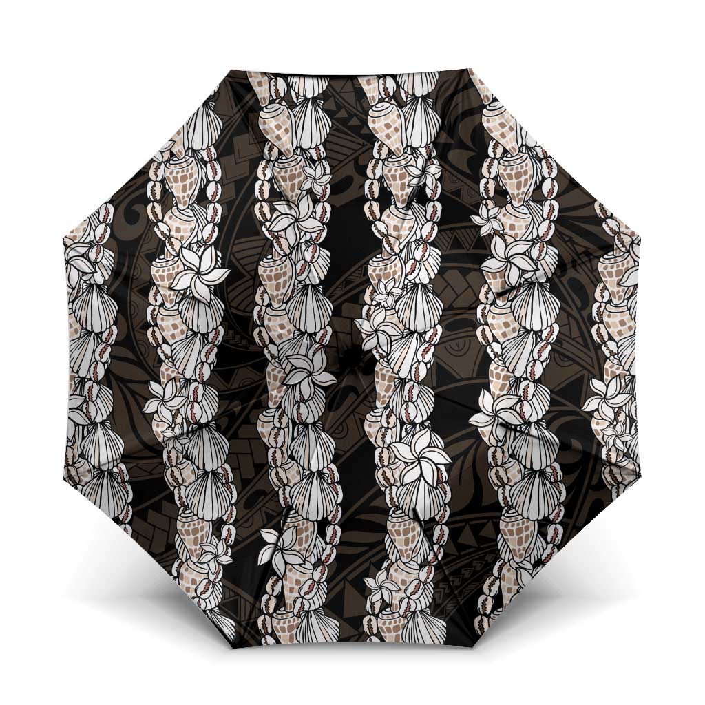 Black and Beige Hawaii Shell Lei Umbrella Hawaiian Sunrise Shell Hebrew Cone Plumeria LT14 One Size Folded 11.42 inch Opened Diameter 37.4 inch Black - Polynesian Pride