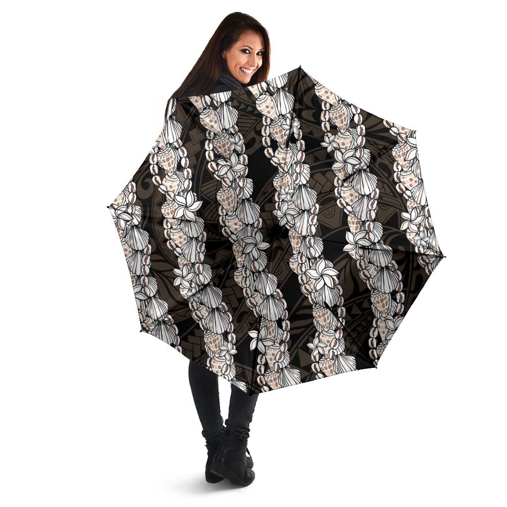 Black and Beige Hawaii Shell Lei Umbrella Hawaiian Sunrise Shell Hebrew Cone Plumeria LT14 - Polynesian Pride