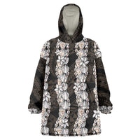 Black and Beige Hawaii Shell Lei Wearable Blanket Hoodie Hawaiian Sunrise Shell Hebrew Cone Plumeria LT14 One Size Black - Polynesian Pride