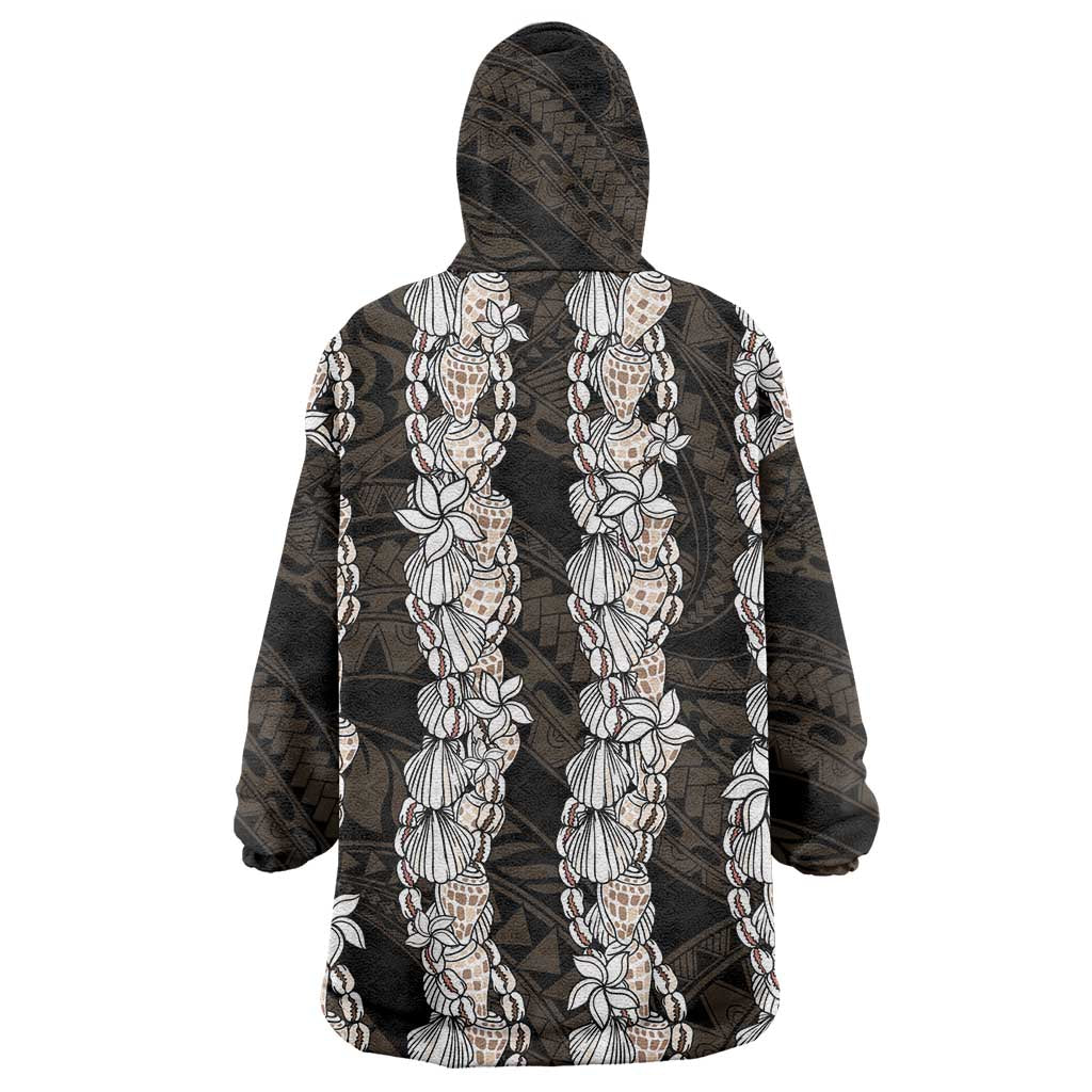 Black and Beige Hawaii Shell Lei Wearable Blanket Hoodie Hawaiian Sunrise Shell Hebrew Cone Plumeria LT14 - Polynesian Pride