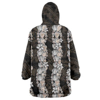 Black and Beige Hawaii Shell Lei Wearable Blanket Hoodie Hawaiian Sunrise Shell Hebrew Cone Plumeria LT14 - Polynesian Pride