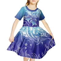 Polynesia Sea Turtle Kid Short Sleeve Dress Happy Valentine Day Polynesian - Dark Cyan LT14 - Polynesian Pride
