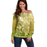 Polynesia Sea Turtle Off Shoulder Sweater Happy Valentine Day Polynesian - Gold LT14 Women Gold - Polynesian Pride