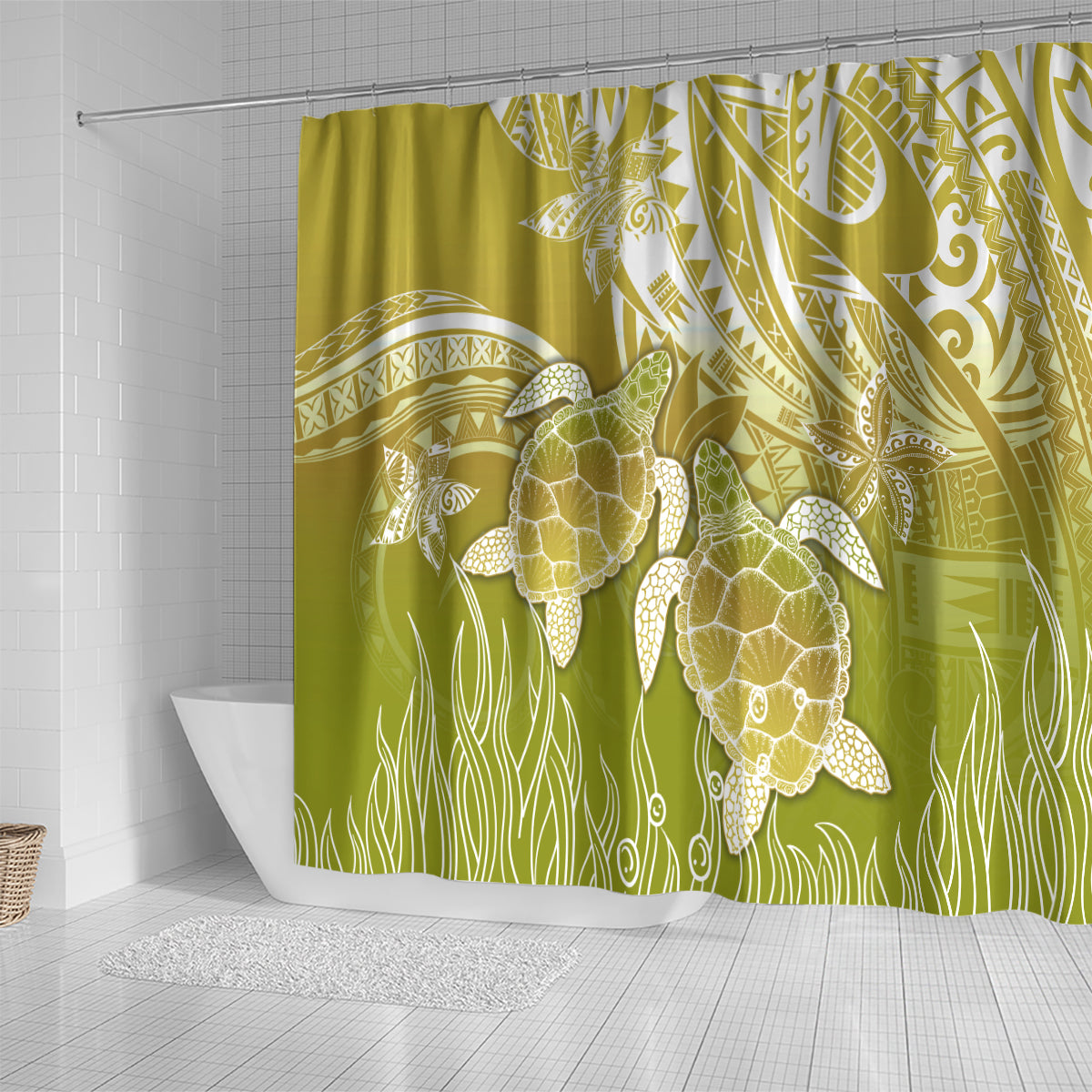 Polynesia Sea Turtle Shower Curtain Happy Valentine Day Polynesian - Gold LT14 - Polynesian Pride