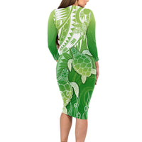 Polynesia Sea Turtle Long Sleeve Bodycon Dress Happy Valentine Day Polynesian - Green LT14 - Polynesian Pride