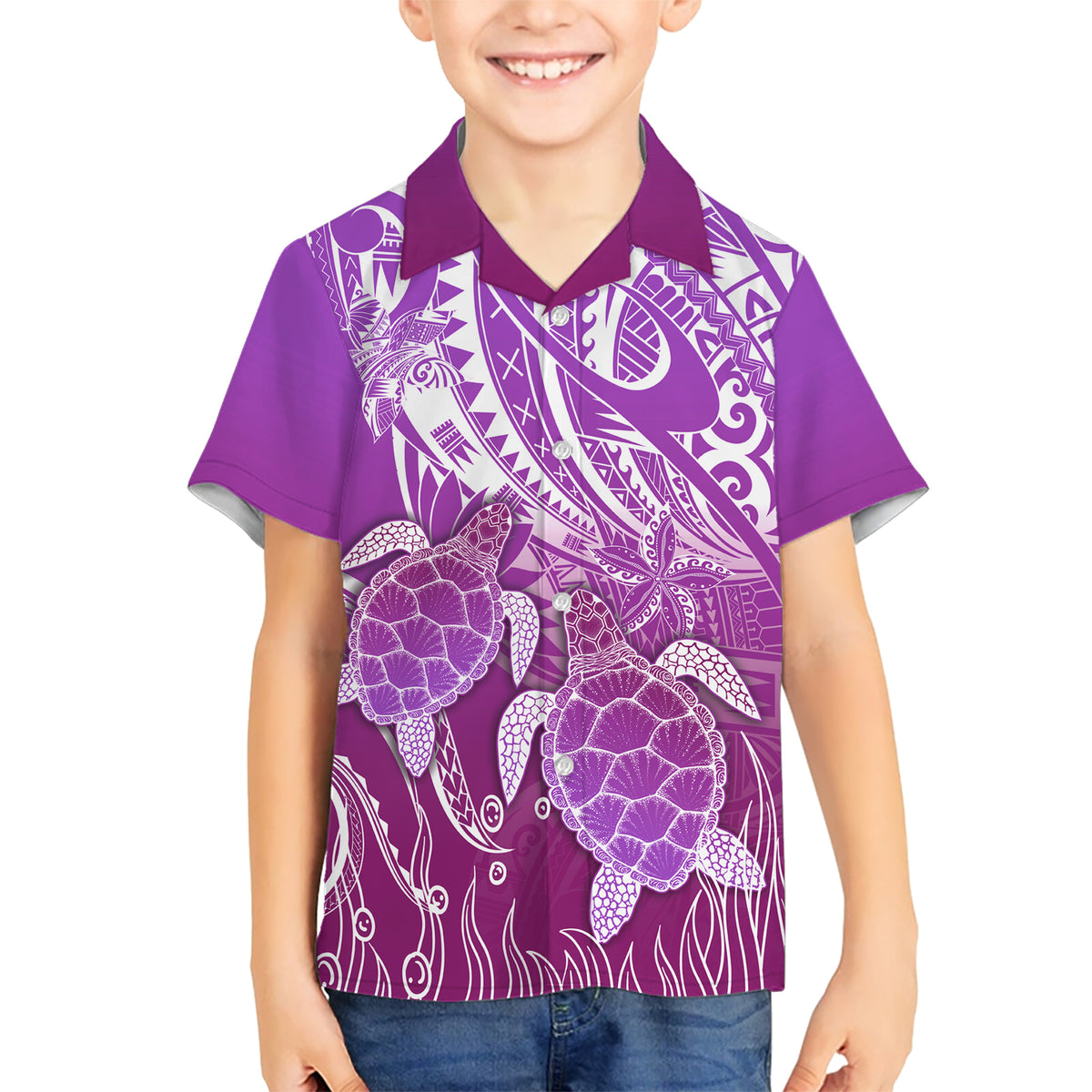 Polynesia Valentine Day Kid Hawaiian Shirt Polynesian Sea Turtle Purple Version LT14 Kid Purple - Polynesian Pride