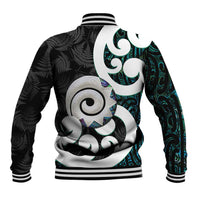 Aotearoa Koru Baseball Jacket Cyan Maori Paua Shell Mix Silver Fern LT14 - Polynesian Pride