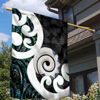 Aotearoa Koru Garden Flag Cyan Maori Paua Shell Mix Silver Fern LT14 - Polynesian Pride