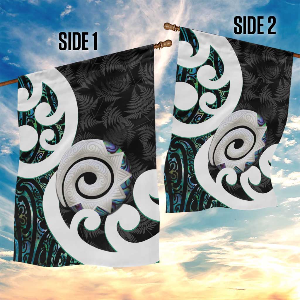 Aotearoa Koru Garden Flag Cyan Maori Paua Shell Mix Silver Fern LT14 - Polynesian Pride