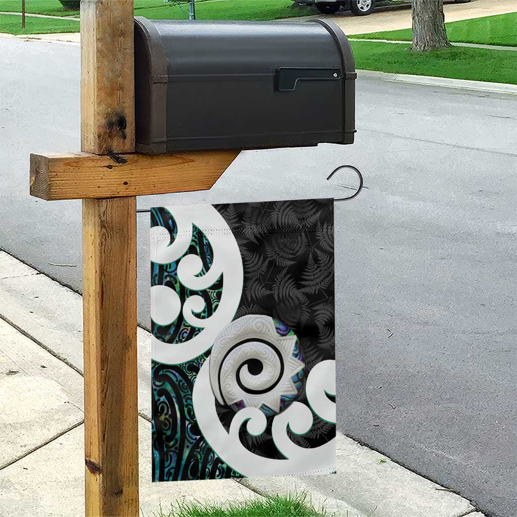 Aotearoa Koru Garden Flag Cyan Maori Paua Shell Mix Silver Fern LT14 - Polynesian Pride
