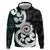 Aotearoa Koru Hoodie Cyan Maori Paua Shell Mix Silver Fern