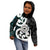 Aotearoa Koru Kid Hoodie Cyan Maori Paua Shell Mix Silver Fern