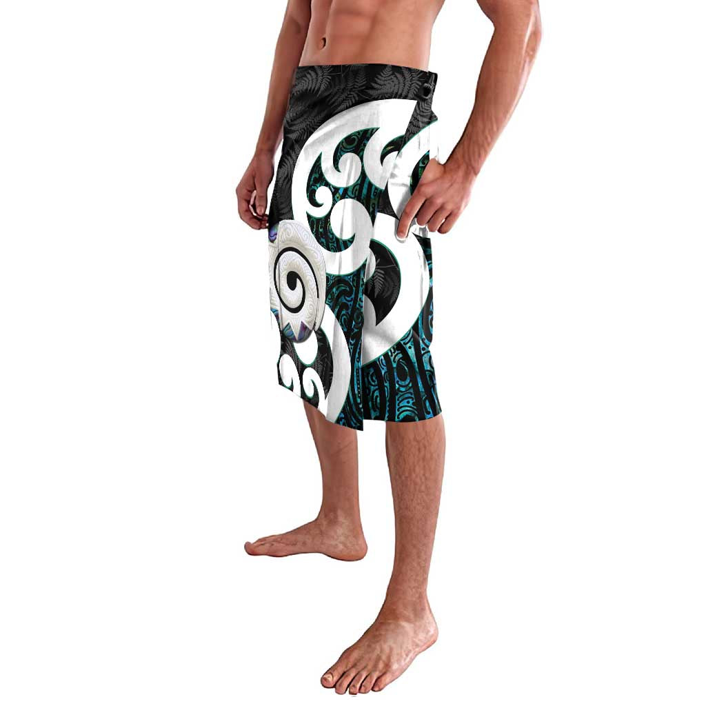 Aotearoa Koru Lavalava Cyan Maori Paua Shell Mix Silver Fern LT14 - Polynesian Pride