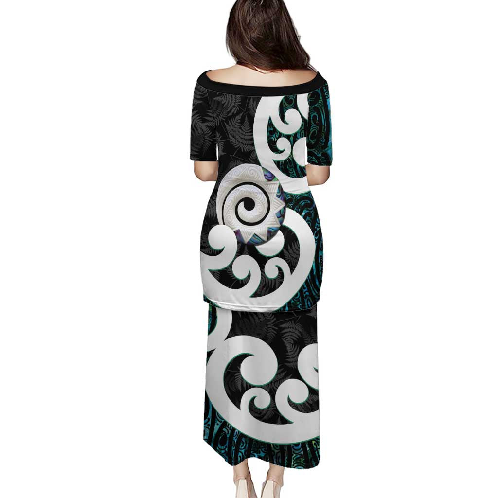 Aotearoa Koru Puletasi Cyan Maori Paua Shell Mix Silver Fern LT14 - Polynesian Pride