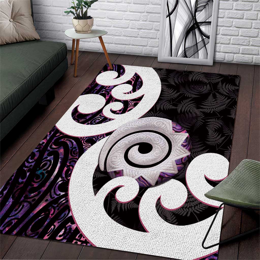 Aotearoa Koru Area Rug Purple Maori Paua Shell Mix Silver Fern LT14 Black - Polynesian Pride