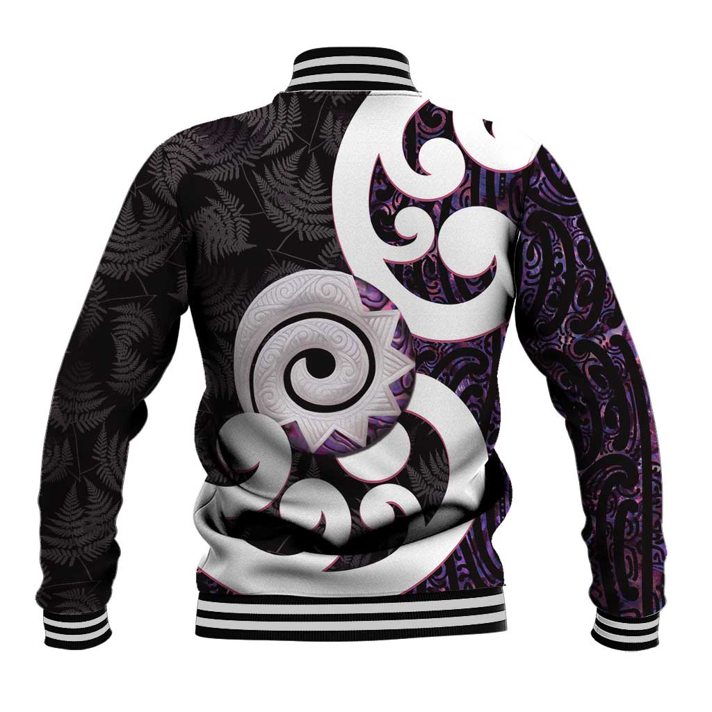 Aotearoa Koru Baseball Jacket Purple Maori Paua Shell Mix Silver Fern LT14 - Polynesian Pride