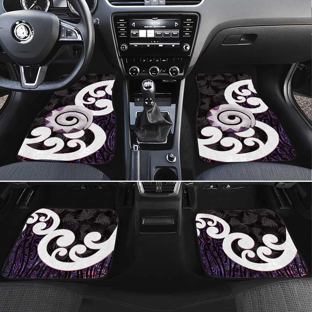 Aotearoa Koru Car Mats Purple Maori Paua Shell Mix Silver Fern LT14 Set 4pcs Black - Polynesian Pride