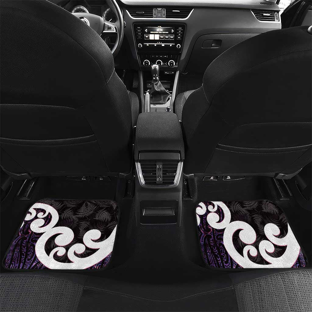 Aotearoa Koru Car Mats Purple Maori Paua Shell Mix Silver Fern LT14 Set 2pcs - Back Black - Polynesian Pride