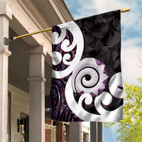 Aotearoa Koru Garden Flag Purple Maori Paua Shell Mix Silver Fern LT14 House Flag Black - Polynesian Pride