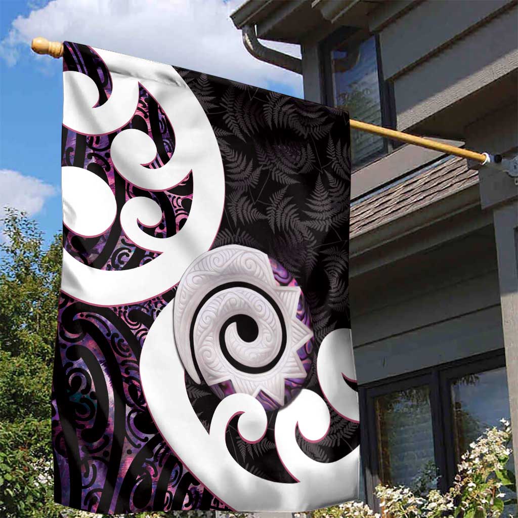 Aotearoa Koru Garden Flag Purple Maori Paua Shell Mix Silver Fern LT14 - Polynesian Pride