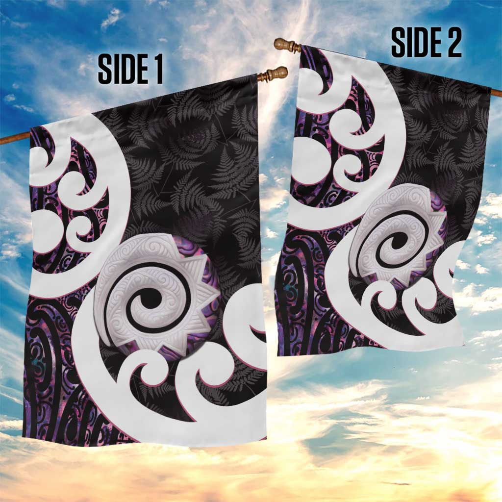 Aotearoa Koru Garden Flag Purple Maori Paua Shell Mix Silver Fern LT14 - Polynesian Pride